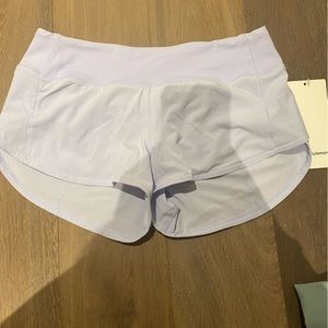 Pastel blue lululemon speed up LR lined shorts, 2.5”, size 4
